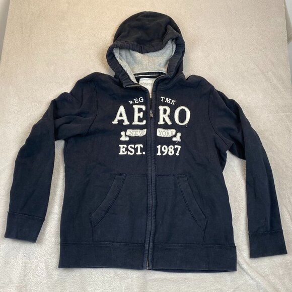 Aeropostale Mens Hoodie Sweatshirt Size XL Embroidered Full Zip Navy Blue - Picture 12 of 13